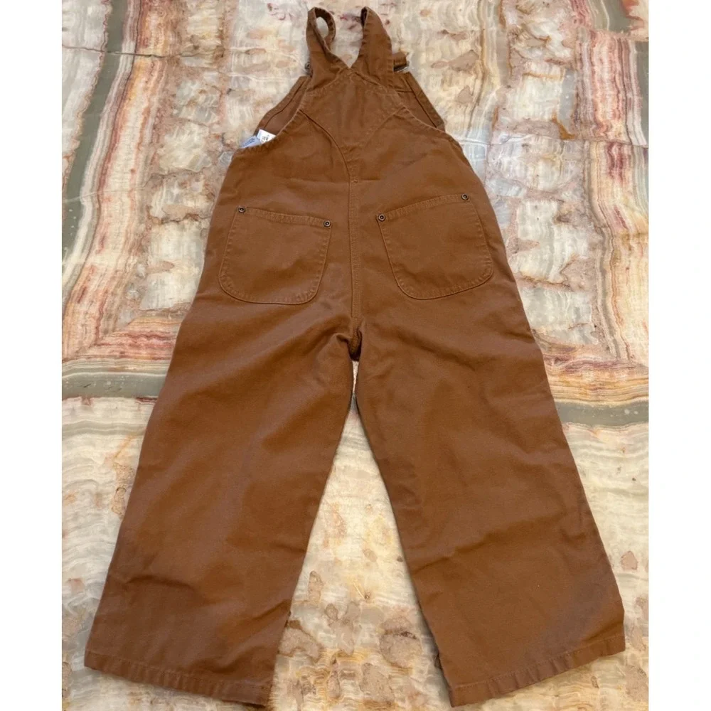 Carhartt Toddler Work Bib Overalls Brown Duck Canvas Double Knee Outdoor Size 4T